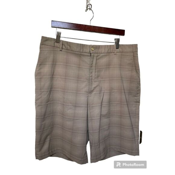 Slazenger Mens Golf Shorts 38 Plaid Tan Athletic‎ Poly Spandex Flat Front - Picture 1 of 14
